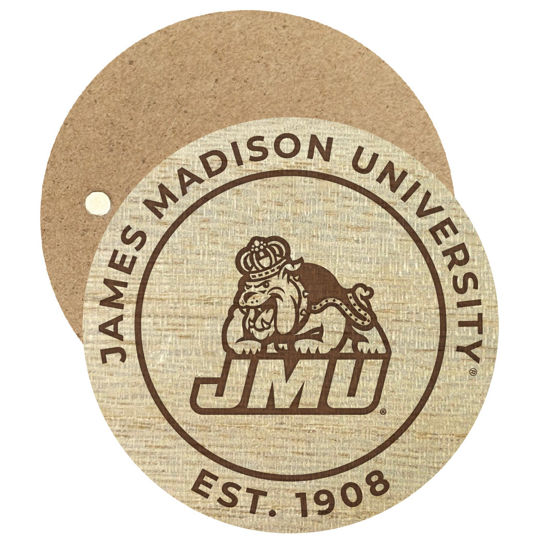 James Madison Dukes Engraved Round Wooden 2.5" Fridge Magnet Officially Licensed Collegiate Product Image 1