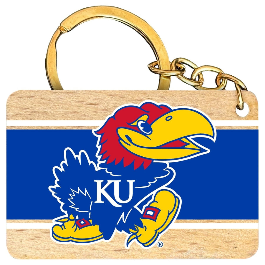 Kansas Jayhawks Flat Wood Keychain 1.5" x 2.5" Officially Licensed Collegiate Product Image 1