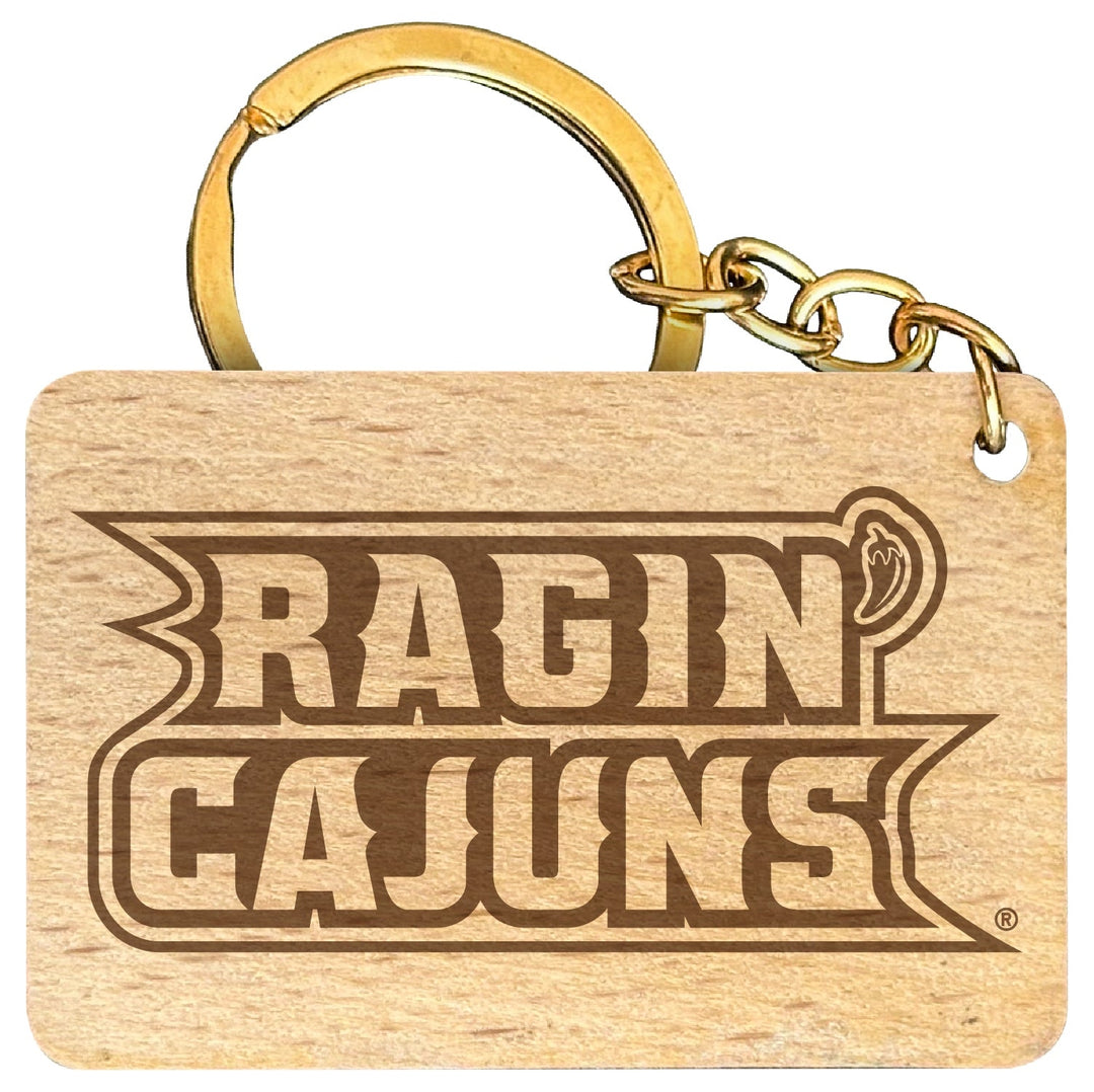 Louisiana at Lafayette Ragin Cajuns Engraved Flat Wood Keychain 1.5" x 2.5" Officially Licensed Collegiate Product Image 1