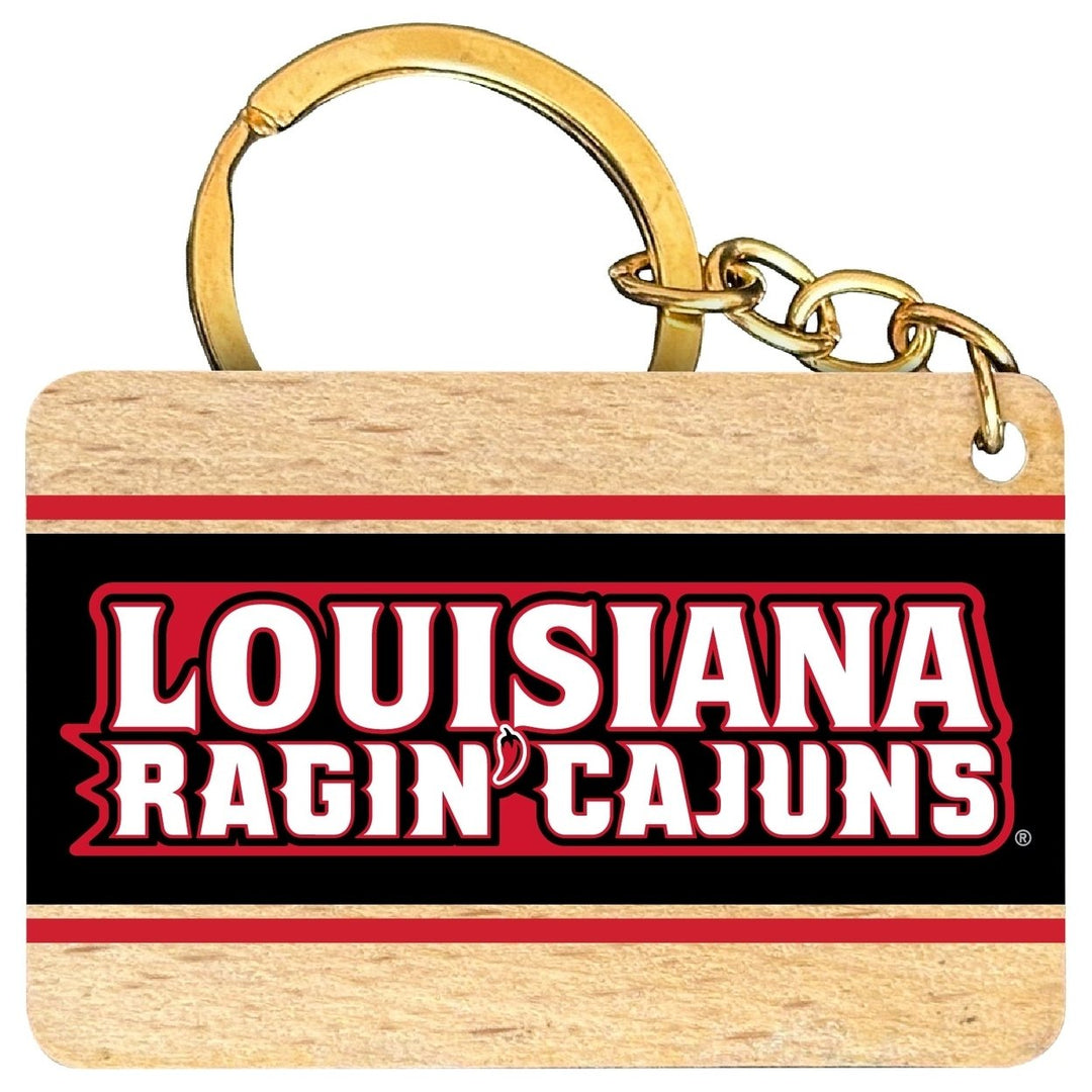 Louisiana at Lafayette Ragin Cajuns Flat Wood Keychain 1.5" x 2.5" Officially Licensed Collegiate Product Image 1