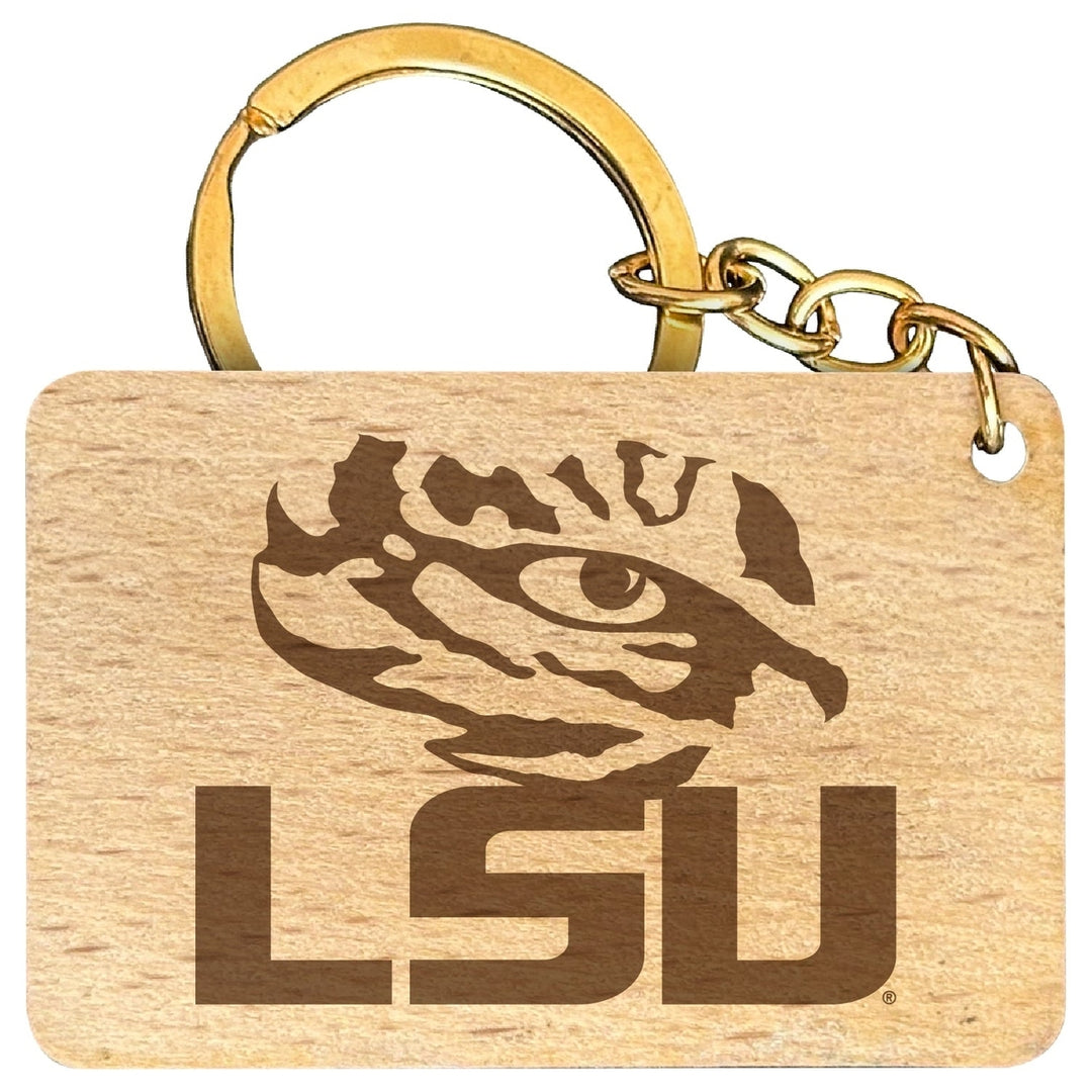 LSU Tigers Engraved Flat Wood Keychain 1.5" x 2.5" Officially Licensed Collegiate Product Image 1