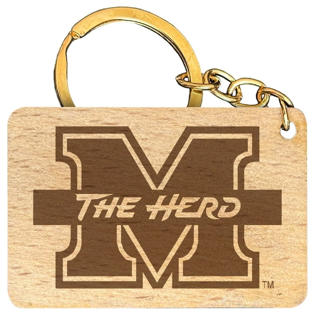 Marshall Thundering Herd Engraved Flat Wood Keychain 1.5" x 2.5" Officially Licensed Collegiate Product Image 1