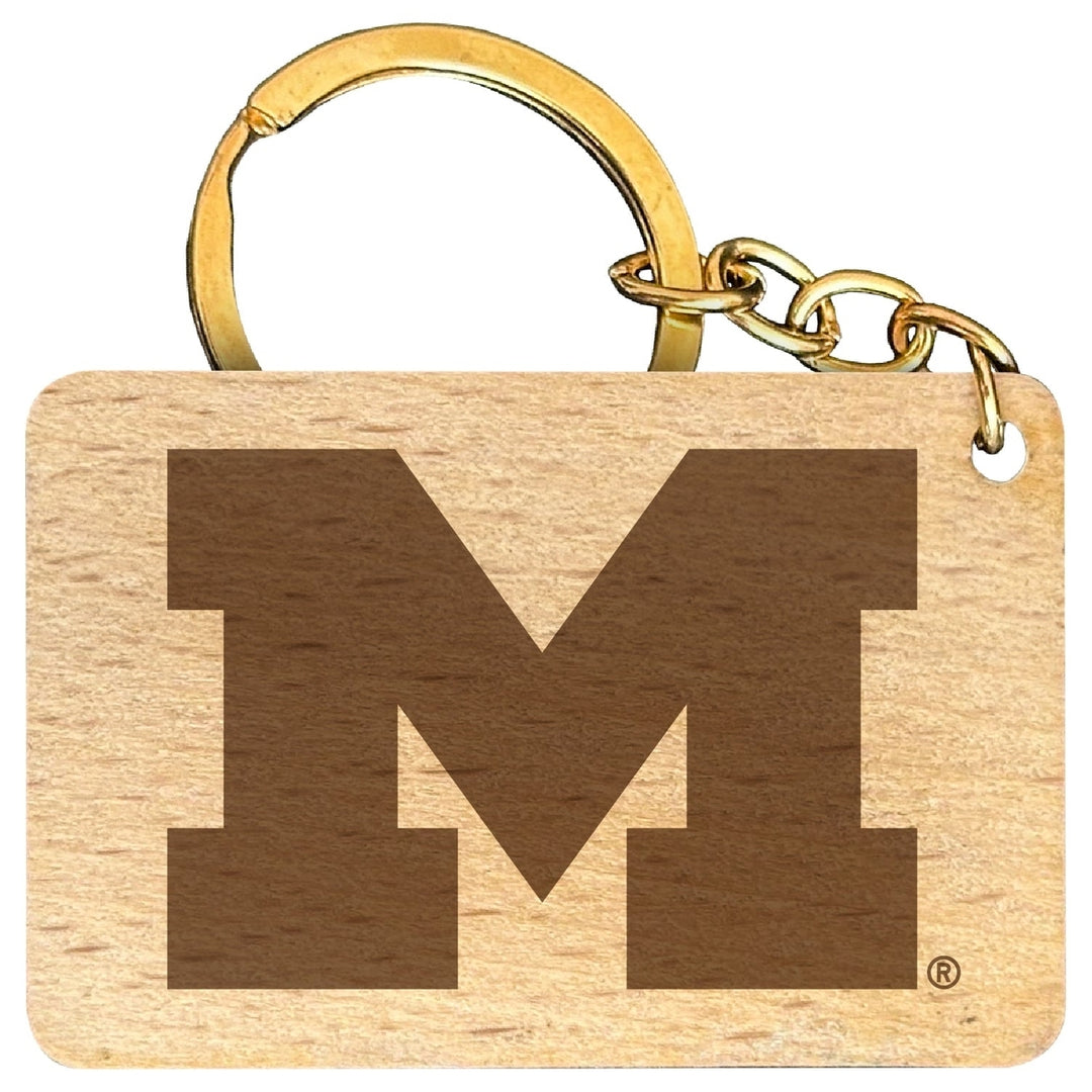 Michigan Wolverines Engraved Flat Wood Keychain 1.5" x 2.5" Officially Licensed Collegiate Product Image 1