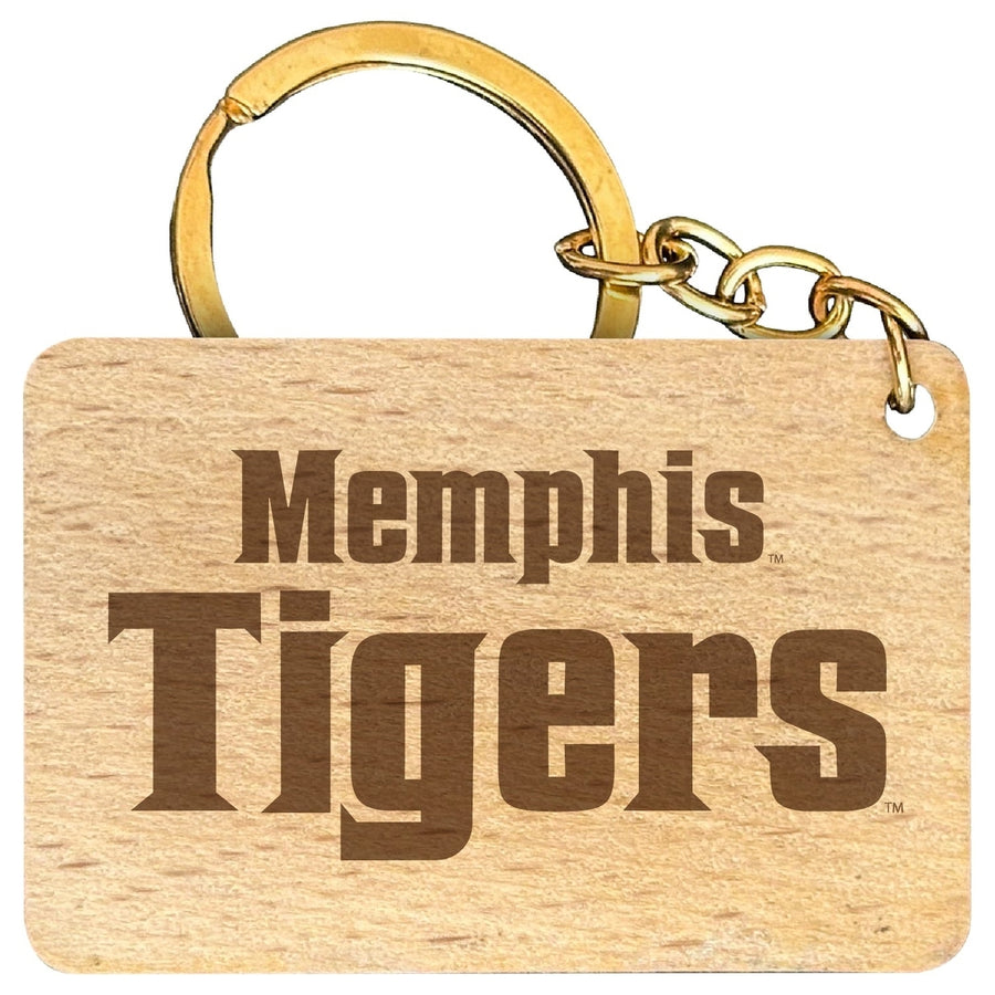 Memphis Tigers Engraved Flat Wood Keychain 1.5" x 2.5" Officially Licensed Collegiate Product Image 1