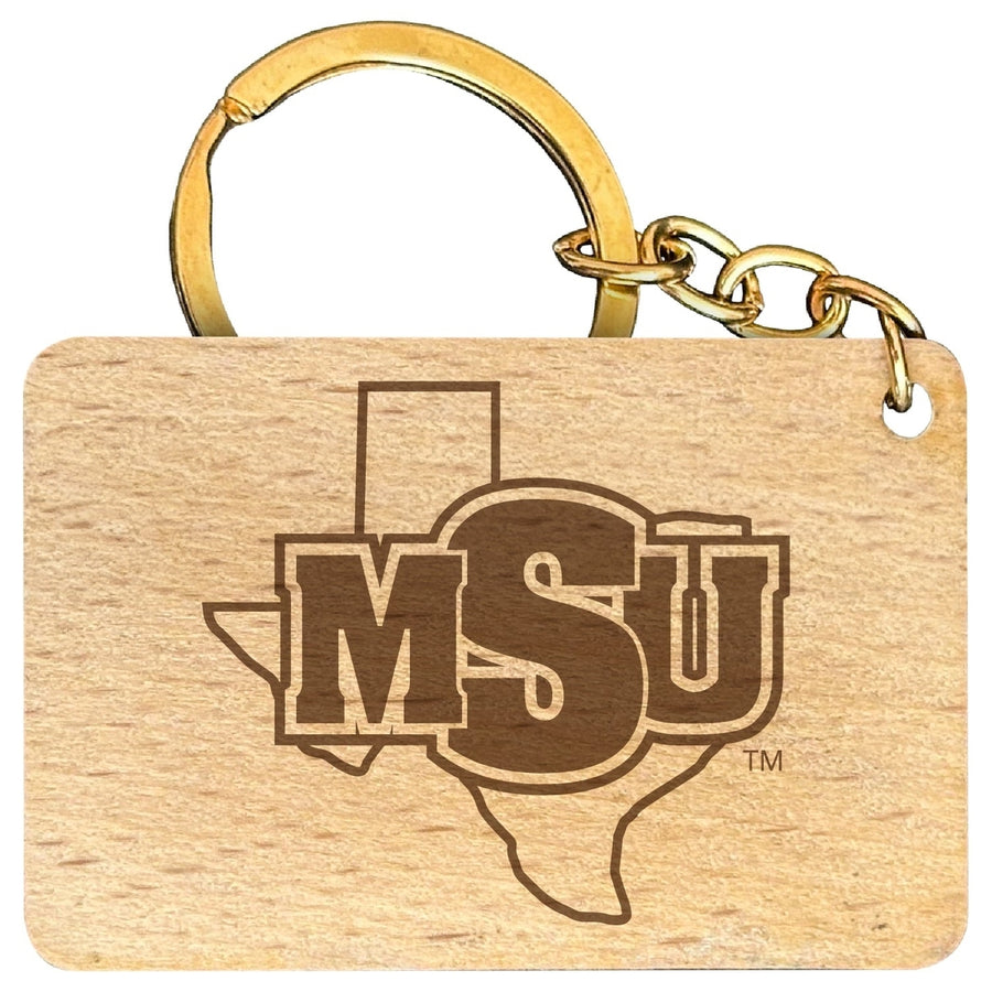 Midwestern State University Mustangs Engraved Flat Wood Keychain 1.5" x 2.5" Officially Licensed Collegiate Product Image 1