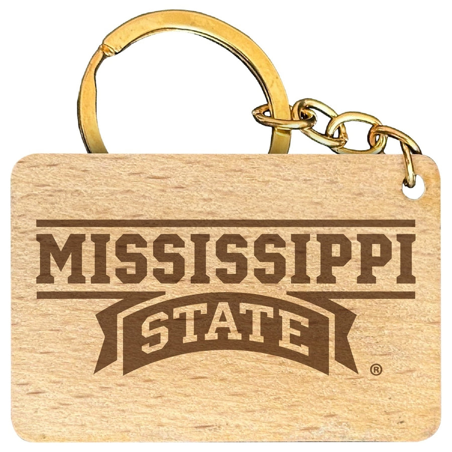 Mississippi State Bulldogs Engraved Flat Wood Keychain 1.5" x 2.5" Officially Licensed Collegiate Product Image 1