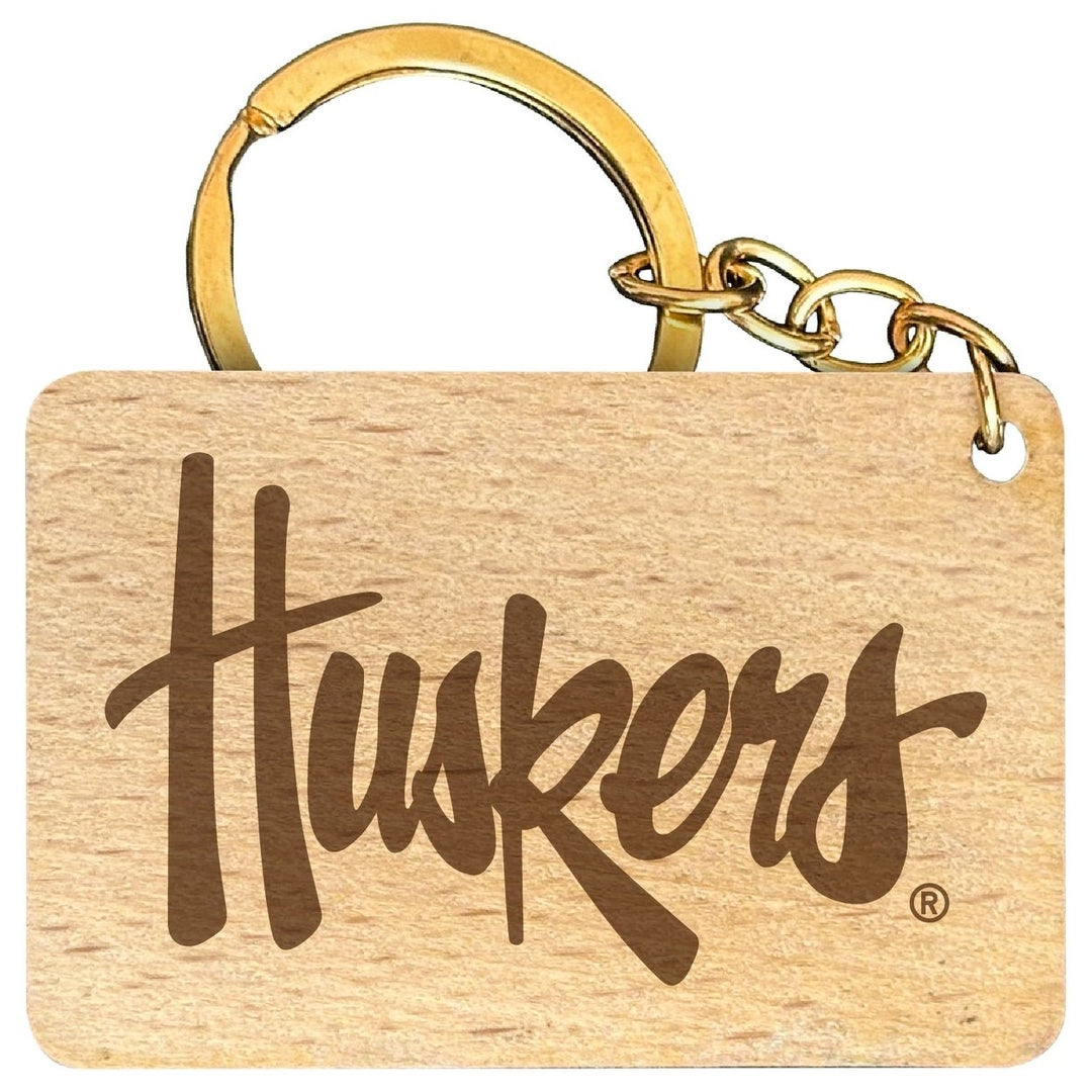 Nebraska Cornhuskers Engraved Flat Wood Keychain 1.5" x 2.5" Officially Licensed Collegiate Product Image 1