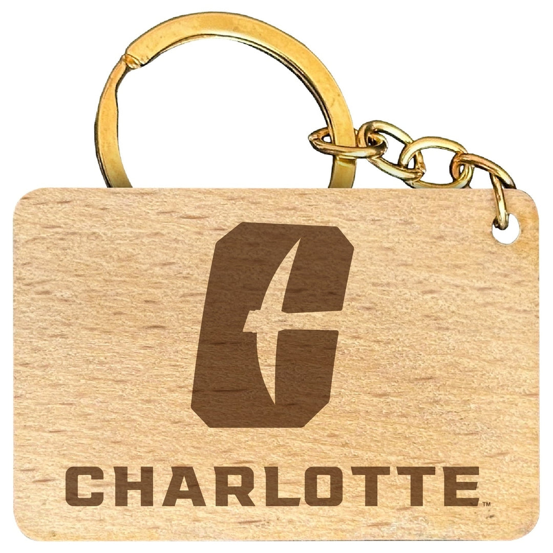 North Carolina Charlotte Forty-Niners Engraved Flat Wood Keychain 1.5" x 2.5" Officially Licensed Collegiate Product Image 1