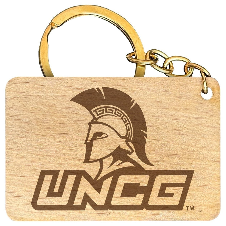 North Carolina Greensboro Spartans Engraved Flat Wood Keychain 1.5" x 2.5" Officially Licensed Collegiate Product Image 1