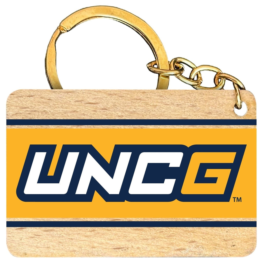 North Carolina Greensboro Spartans Flat Wood Keychain 1.5" x 2.5" Officially Licensed Collegiate Product Image 1