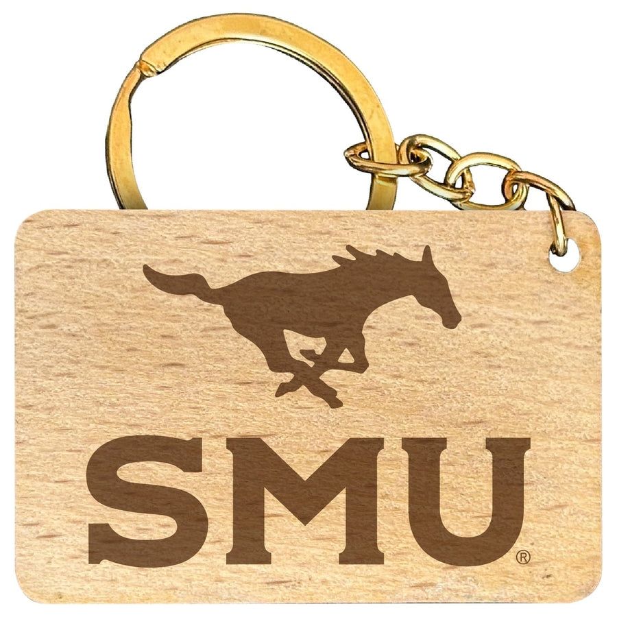 Southern Methodist University Engraved Flat Wood Keychain 1.5" x 2.5" Officially Licensed Collegiate Product Image 1