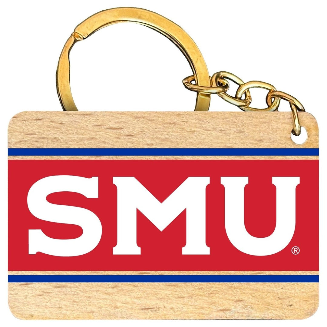 Southern Methodist University Flat Wood Keychain 1.5" x 2.5" Officially Licensed Collegiate Product Image 1