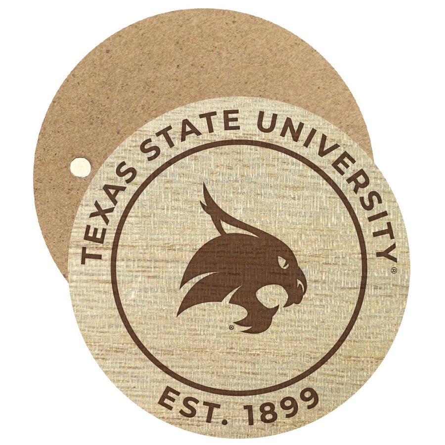 Texas State Bobcats Engraved Round Wooden 2.5" Fridge Magnet Officially Licensed Collegiate Product Image 1