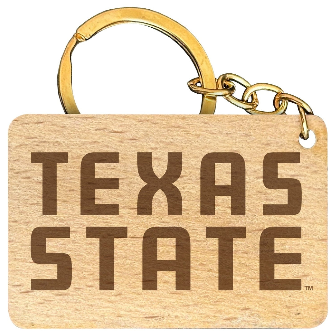 Texas State Bobcats Engraved Flat Wood Keychain 1.5" x 2.5" Officially Licensed Collegiate Product Image 1