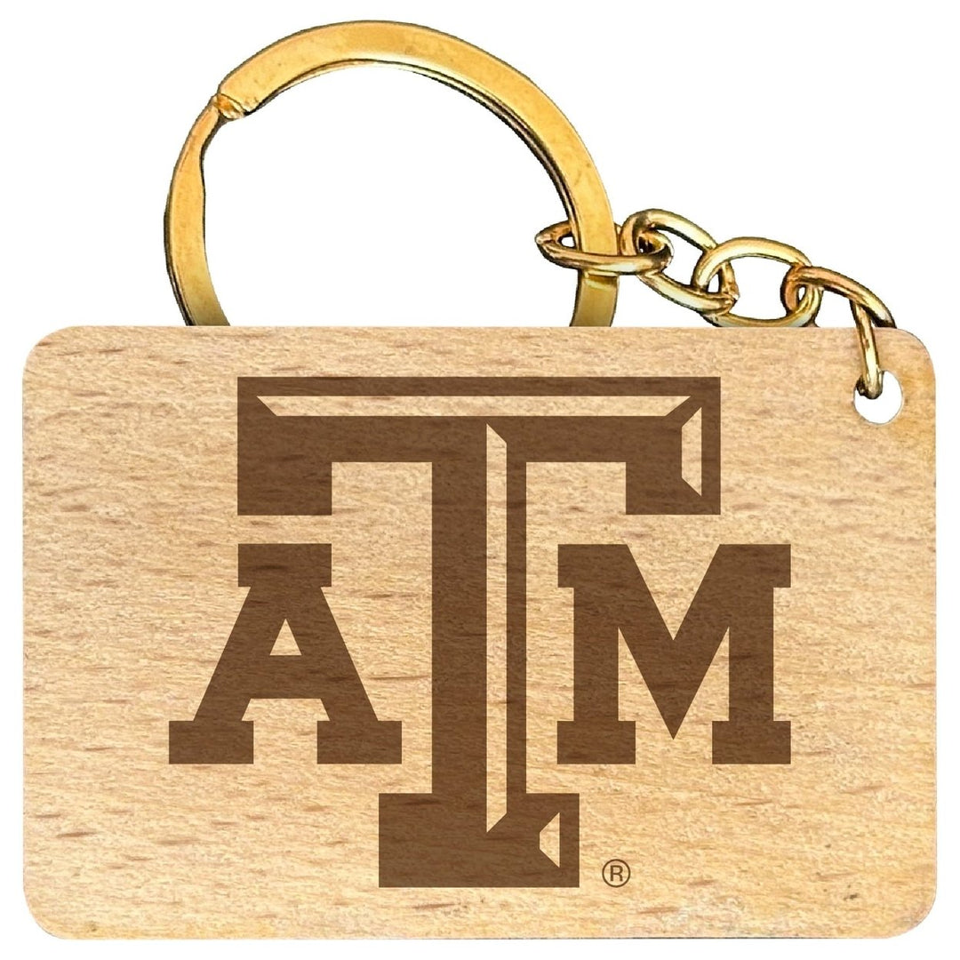 Texas AandM Aggies Engraved Flat Wood Keychain 1.5" x 2.5" Officially Licensed Collegiate Product Image 1