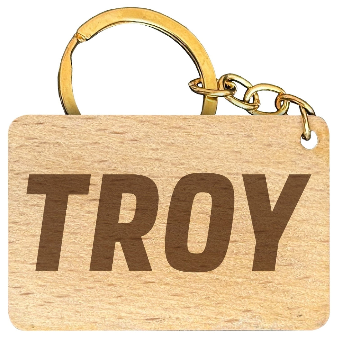 Troy University Engraved Flat Wood Keychain 1.5" x 2.5" Officially Licensed Collegiate Product Image 1