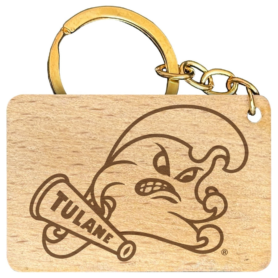 Tulane University Green Wave Engraved Flat Wood Keychain 1.5" x 2.5" Officially Licensed Collegiate Product Image 1