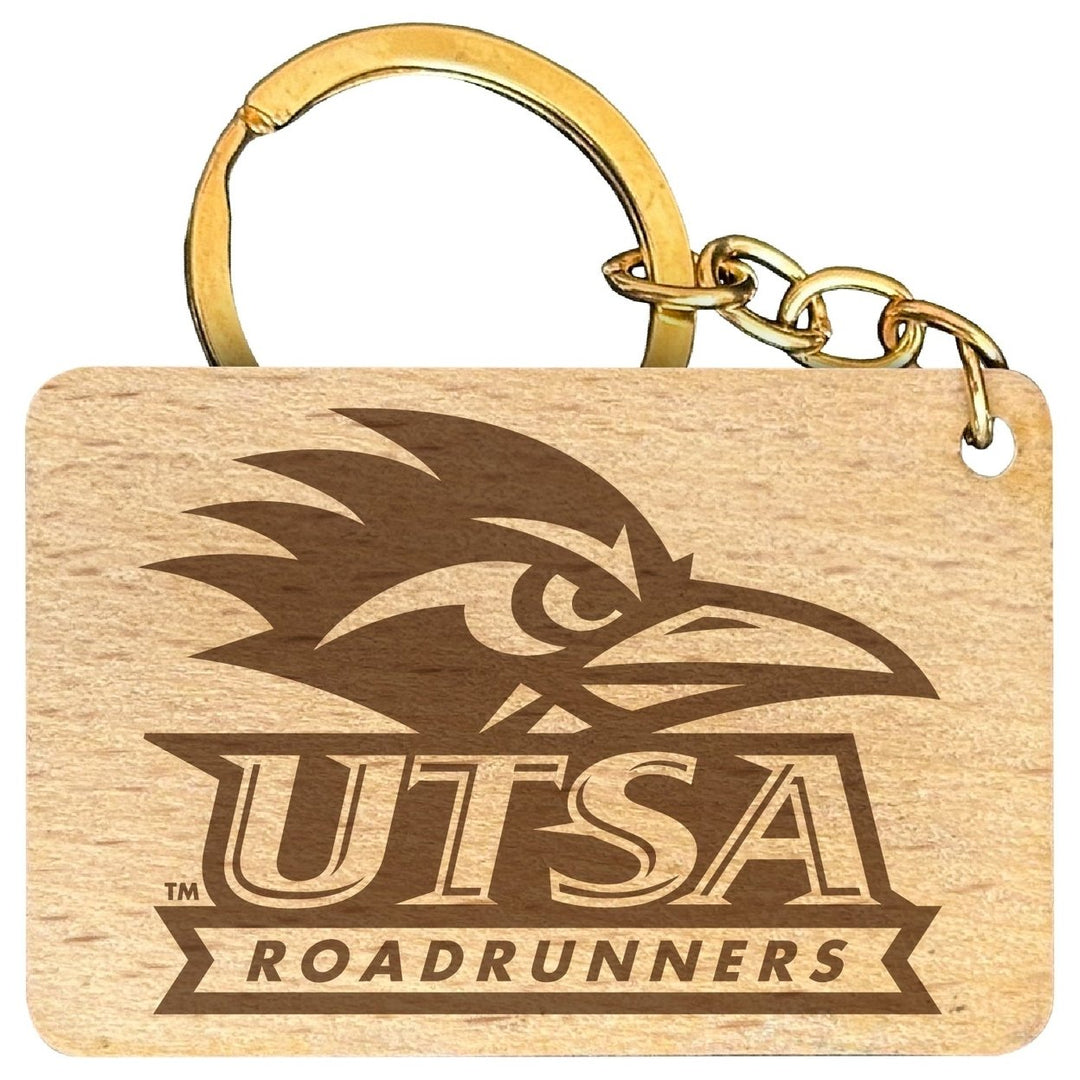 UTSA Road Runners Engraved Flat Wood Keychain 1.5" x 2.5" Officially Licensed Collegiate Product Image 1