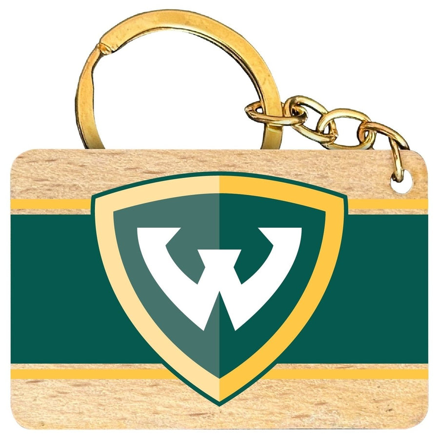 Wayne State Flat Wood Keychain 1.5" x 2.5" Officially Licensed Collegiate Product Image 1