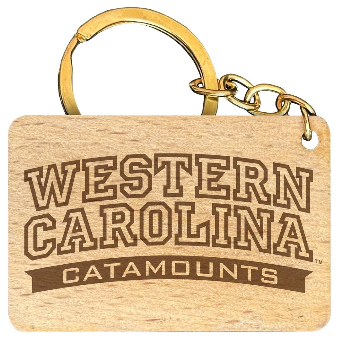 Western Carolina University Engraved Flat Wood Keychain 1.5" x 2.5" Officially Licensed Collegiate Product Image 1