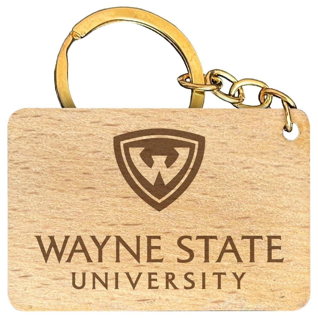 Wayne State Engraved Flat Wood Keychain 1.5" x 2.5" Officially Licensed Collegiate Product Image 1