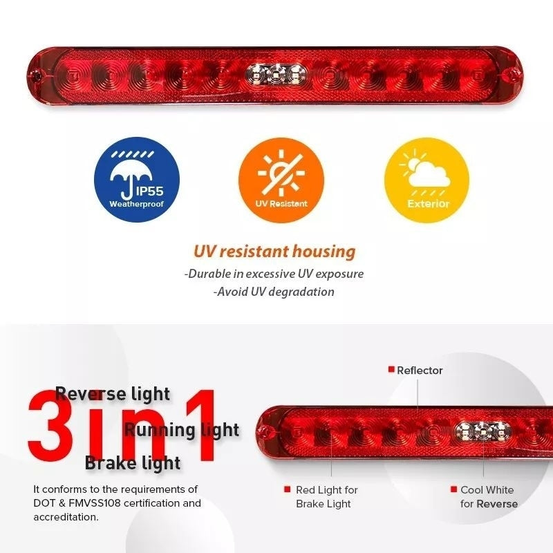 12V Red Waterproof LED Trailer Marker Light Bar 2X15 Inch Slim Design DOT Certified Image 4