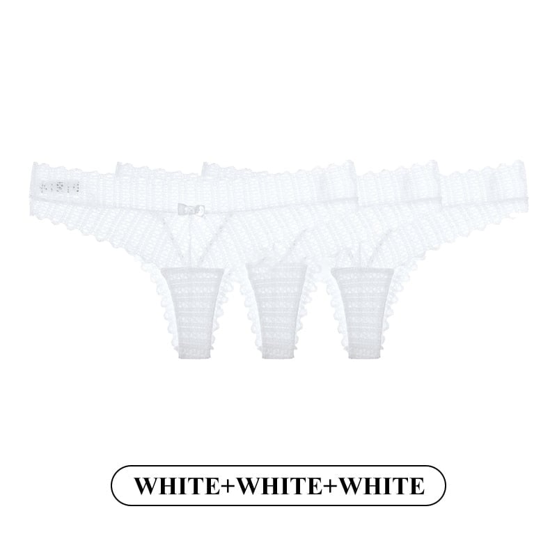 Women Fashion 3PCS/Set Lace Panties Low-waist G String Thong Underwear Female Hollow Out Transparent Temptation Lingerie Image 6