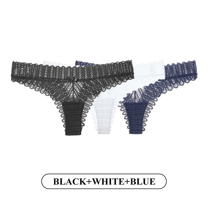 Women Fashion 3PCS/Set Lace Panties Low-waist G String Thong Underwear Female Hollow Out Transparent Temptation Lingerie Image 8