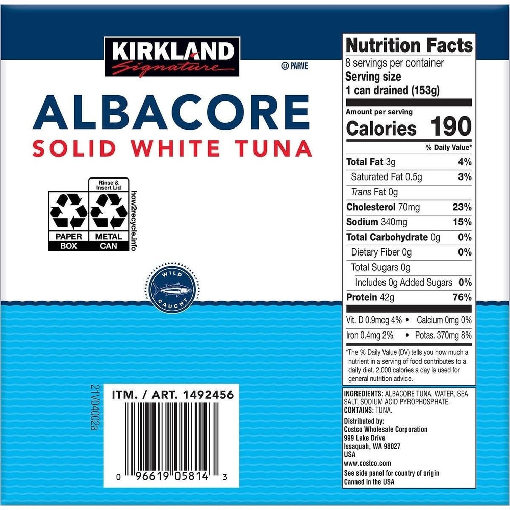 Kirkland Signature Albacore Solid White Tuna in Water 7 Ounce (Pack of 8) Image 2