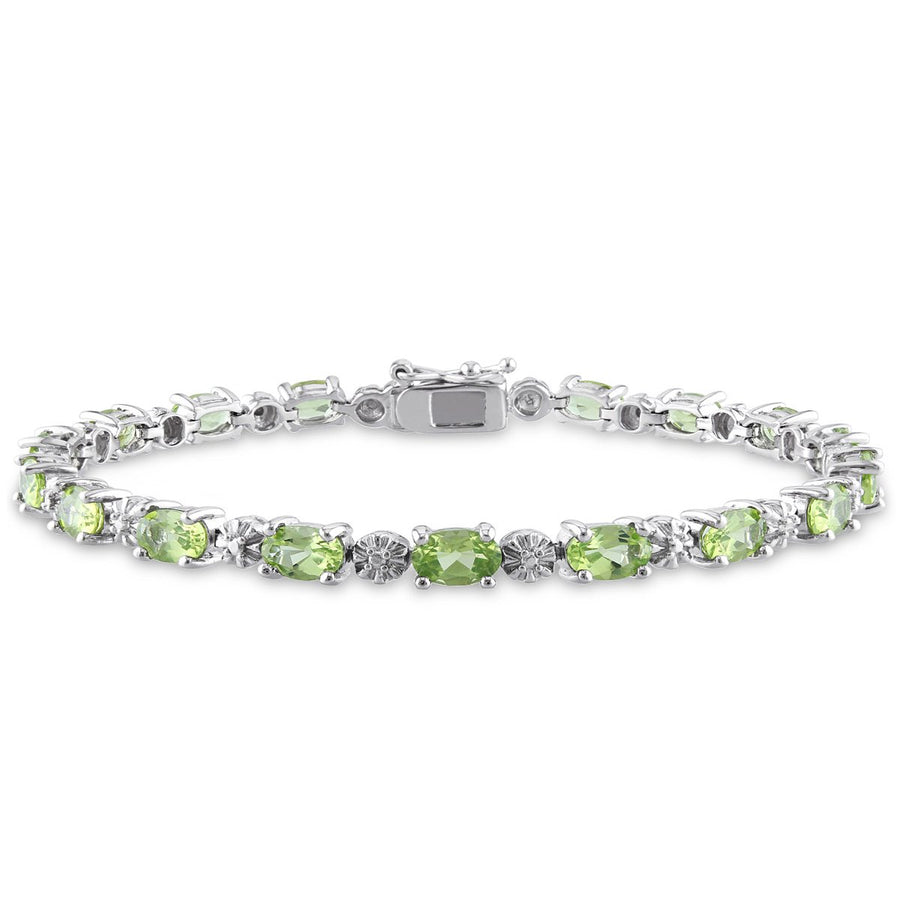 Peridot Bracelet 8.80 Carat (ctw) with Diamonds in Sterling Silver Image 1