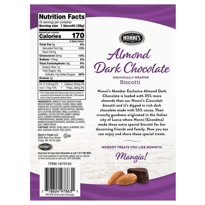 Nonni s Biscotti Almond Dark Chocolate 1.33 Ounce (25 Count) Image 3