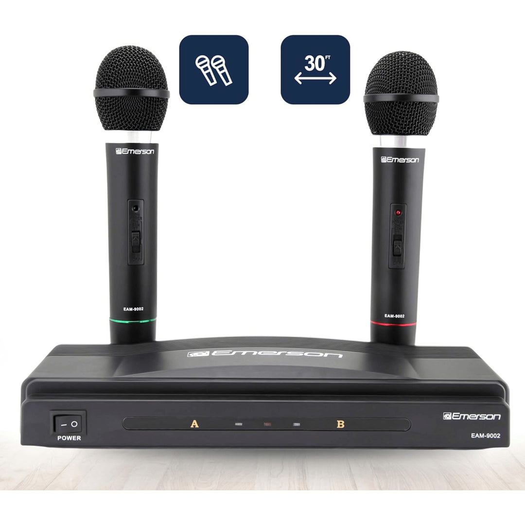 Emerson Dual Wireless Microphone Kit with Receiver Model EAM-9002 30ft Range Image 4