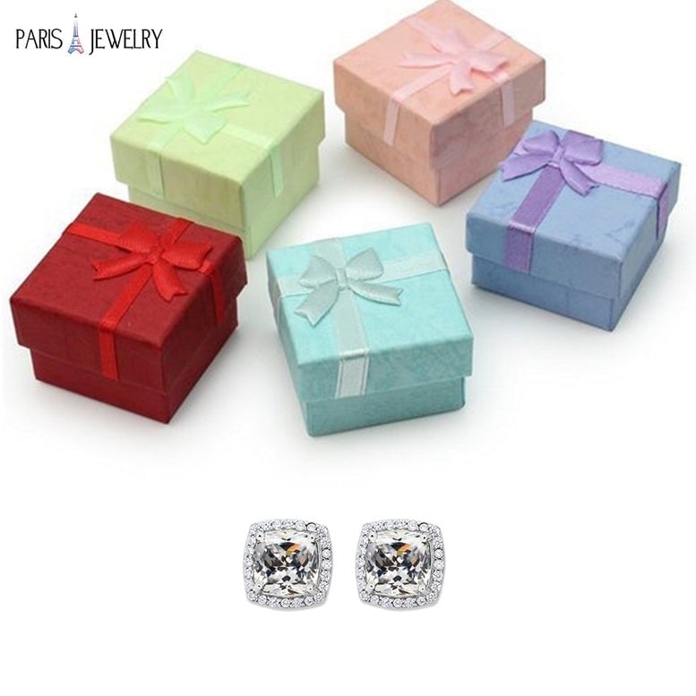 10k White Gold Plated 1-2 Ct Created Halo Princess Cut White Sapphire Stud Earrings Image 3