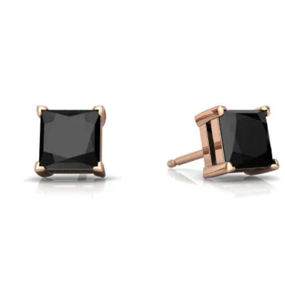 18k Rose Gold Plated 1/2 Ct Black Sapphire Princess Cut Stud Earrings 6mm Image 1