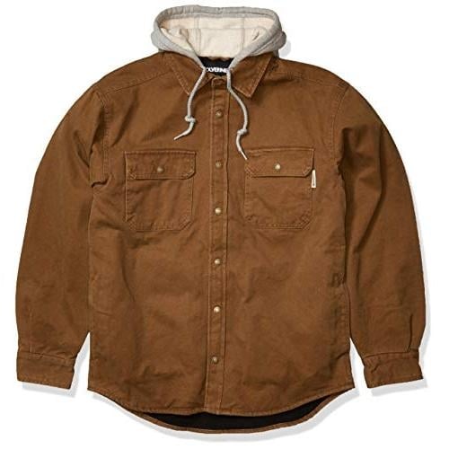 Wolverine mens Overman Fleece Lined Cotton Duck Canvas Hooded Shirt Jacket CHESTNUT Image 1