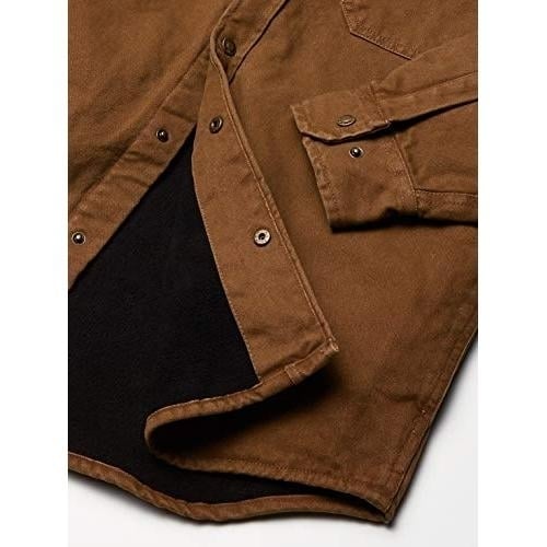 Wolverine mens Overman Fleece Lined Cotton Duck Canvas Hooded Shirt Jacket CHESTNUT Image 4