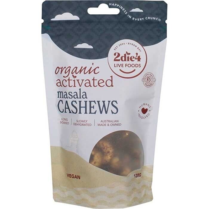 2die4 Live Foods Organic Activated Masala Cashews 120g Image 1