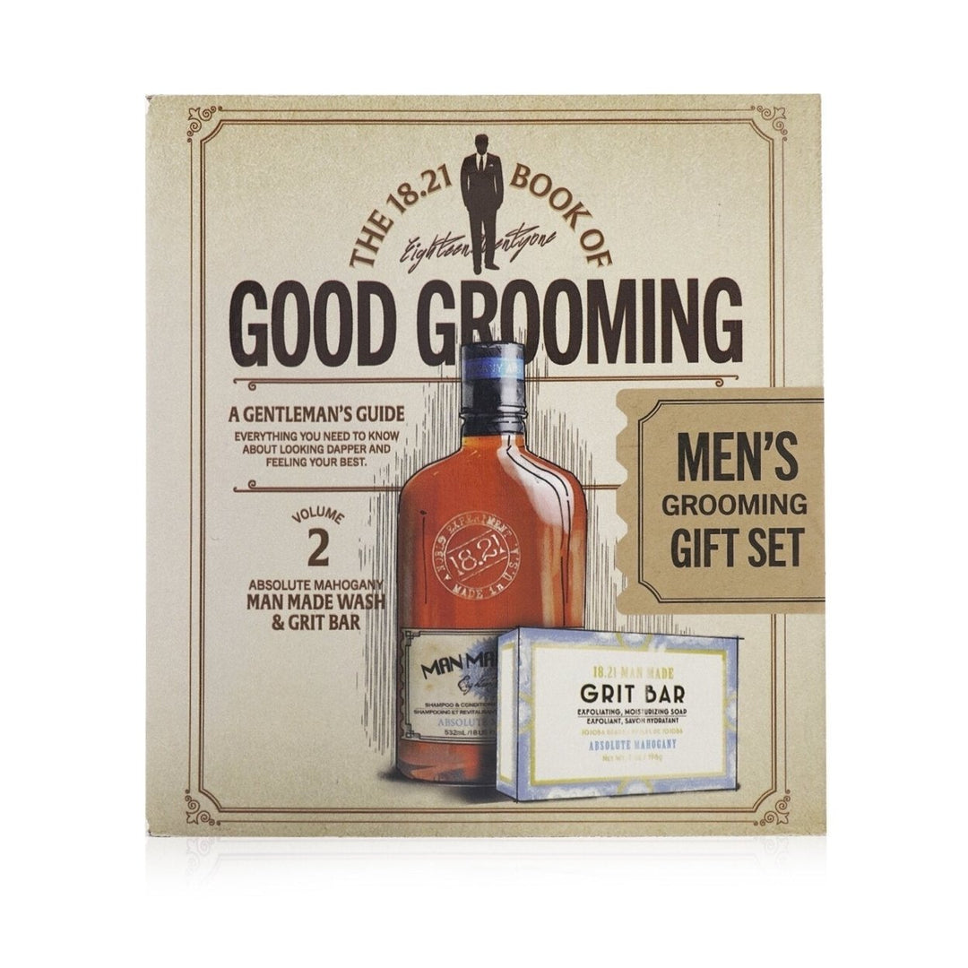 18.21 Man Made Book of Good Grooming Gift Set Volume 2: Absolute Mahogany (Wash 532ml + Grit Bar 198g ) 2pcs Image 1