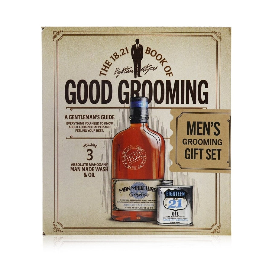 18.21 Man Made Book of Good Grooming Gift Set Volume 3: Absolute Mahogany (Wash 532ml + Oil 60ml ) 2pcs Image 1