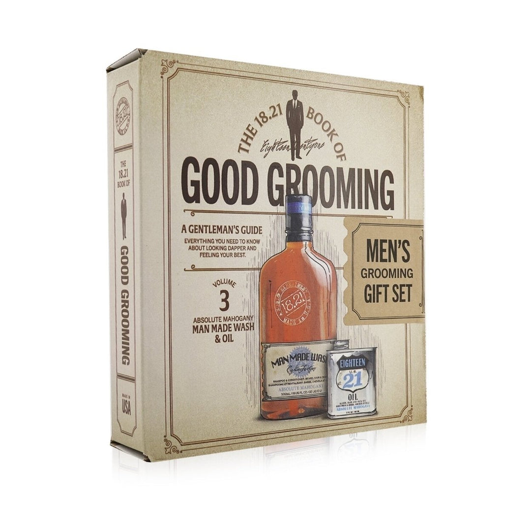 18.21 Man Made Book of Good Grooming Gift Set Volume 3: Absolute Mahogany (Wash 532ml + Oil 60ml ) 2pcs Image 2