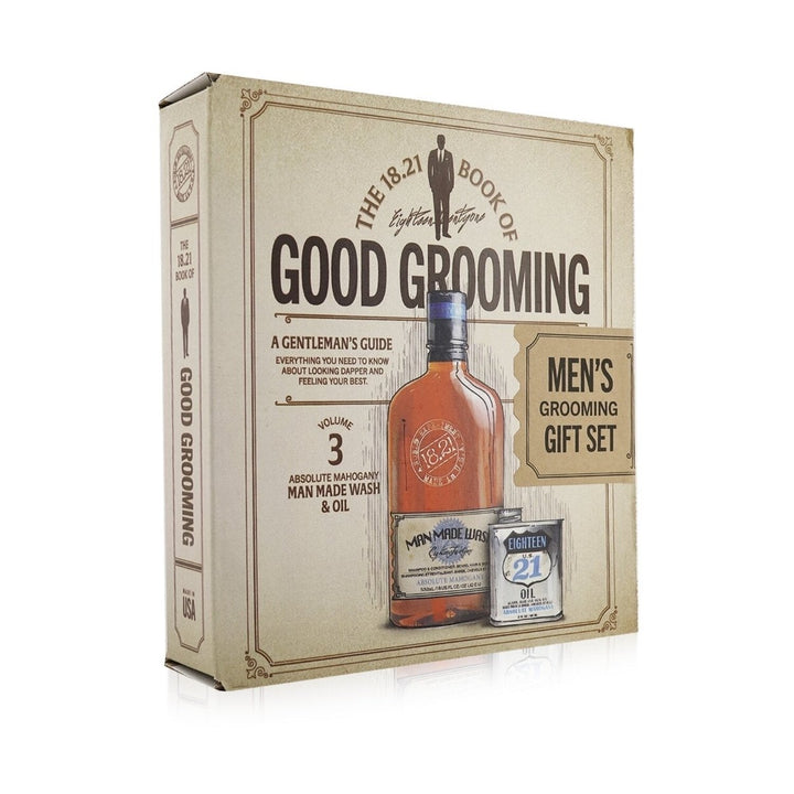 18.21 Man Made Book of Good Grooming Gift Set Volume 3: Absolute Mahogany (Wash 532ml + Oil 60ml ) 2pcs Image 2