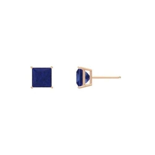 18k Rose Gold Blue Sapphire Princess Cut Stud Earrings 1/2 Ct 6mm Plated Image 1