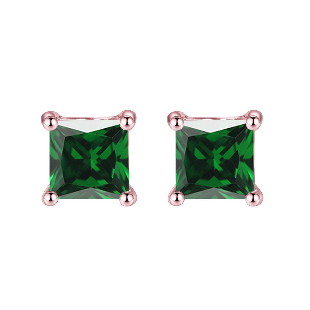 18k Rose Gold Plated 1/2 Ct Emerald Princess Cut Stud Earrings 6mm Image 1