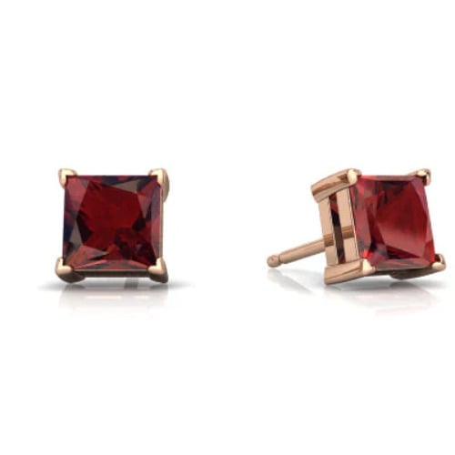 18k Rose Gold Plated 1/2 Ct Created Garnet Princess Cut Stud Earrings 6mm Image 1