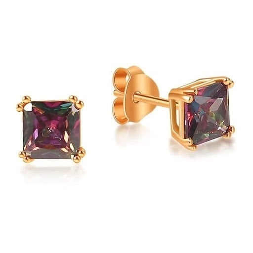 18k Rose Gold 1/2 Ct Mystic Topaz 6mm Princess Cut Stud Earrings Plated Image 1