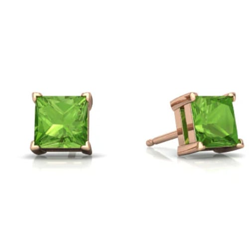 18k Rose Gold Plated 1/2 Ct Green Created Peridot Princess Cut Stud Earrings Image 1