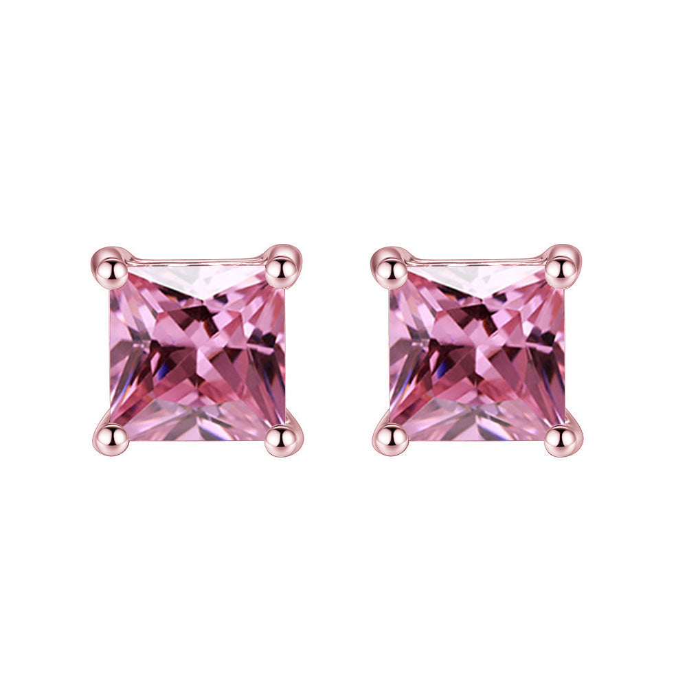 18k Rose Gold Pink Sapphire 1/2 Ct 6mm Princess Cut Stud Earrings Image 1