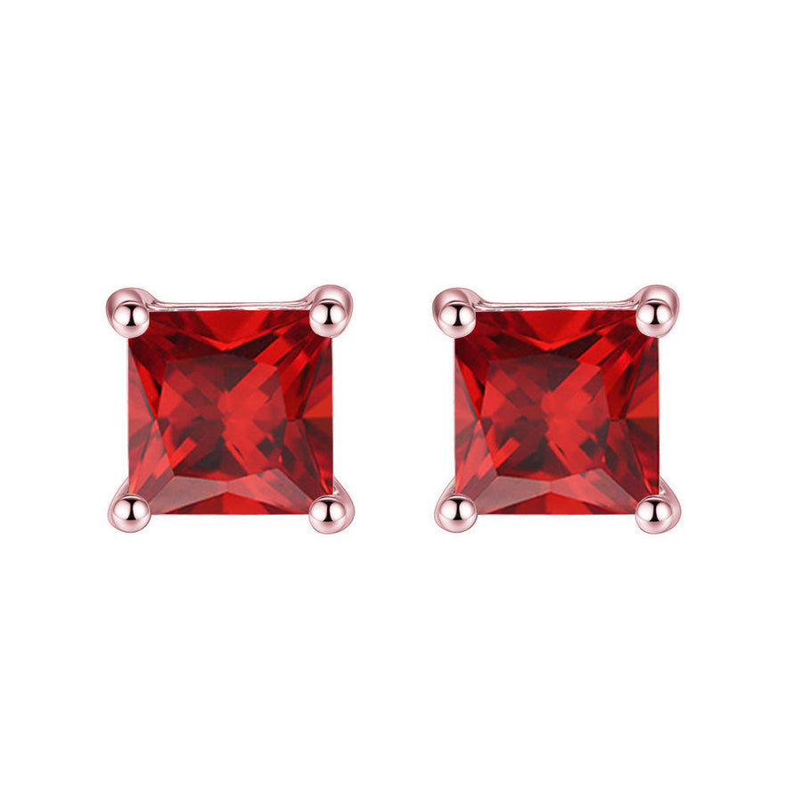 18k Rose Gold Plated 1/2 Ct Ruby 6mm Princess Cut Stud Earrings Gift Jewelry Image 1