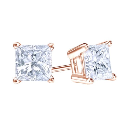 18k Rose Gold 1/2 Ct White Sapphire Princess Cut Stud Earrings 6mm Plated Image 1