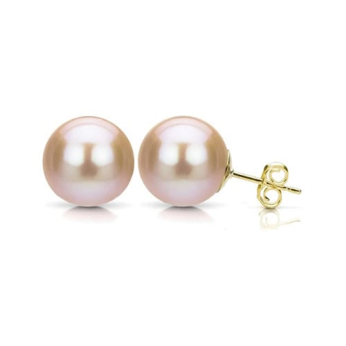 18K Yellow Gold Plated 4mm Pink Pearl Round Stud Earrings Fashion Jewelry Image 1